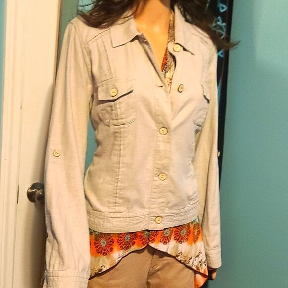 Sigrid Olsen Khaki Roll up sleeve button up jacket - Picture 2 of 11